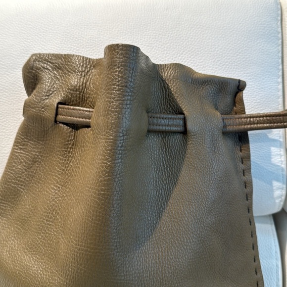 Mid Century Modern Olive Green Leather Asymmetrical Bag - Picture 9 of 11